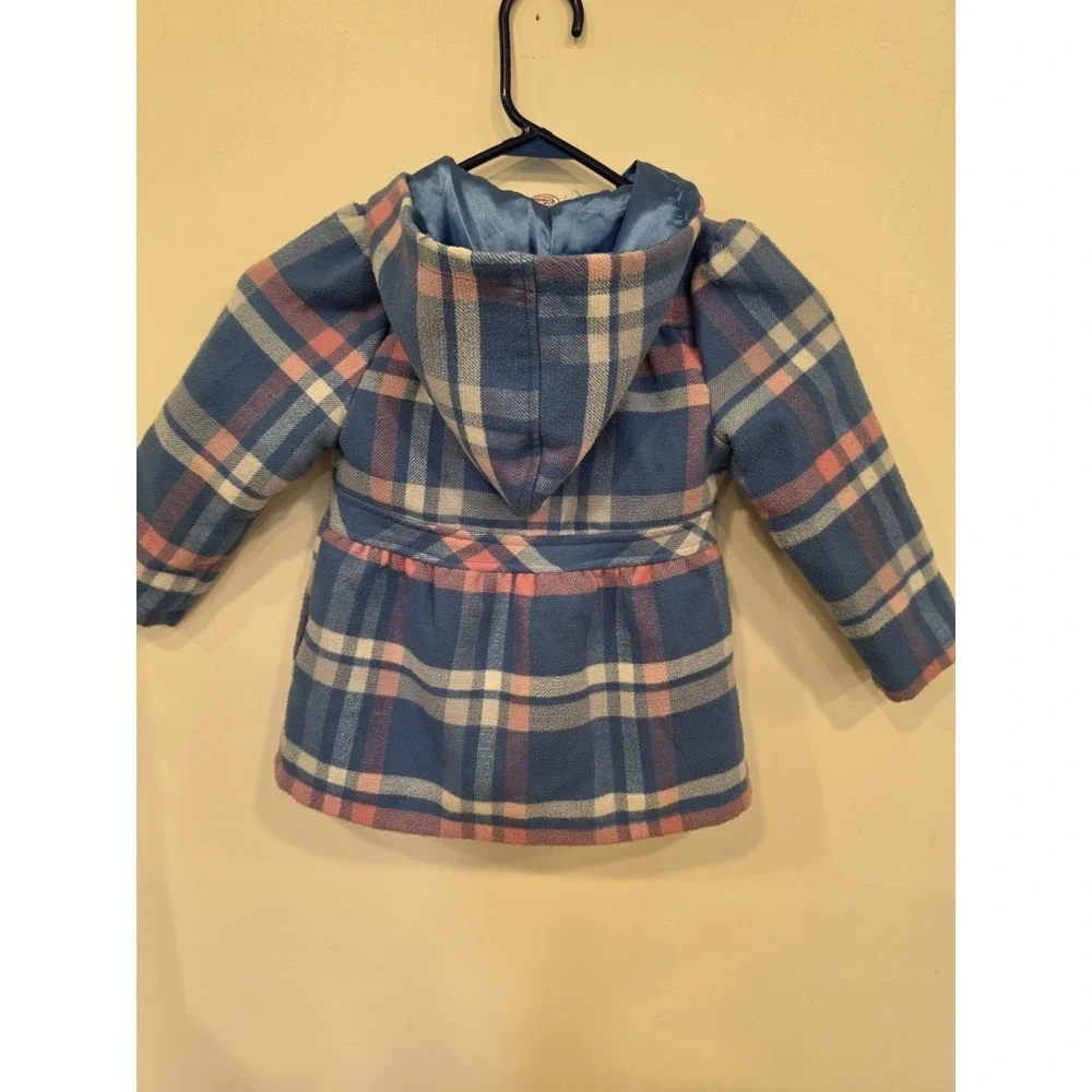 Disney Princess Girls 4T Plaid Hooded Coat Blue Pink Cinderella Back To School